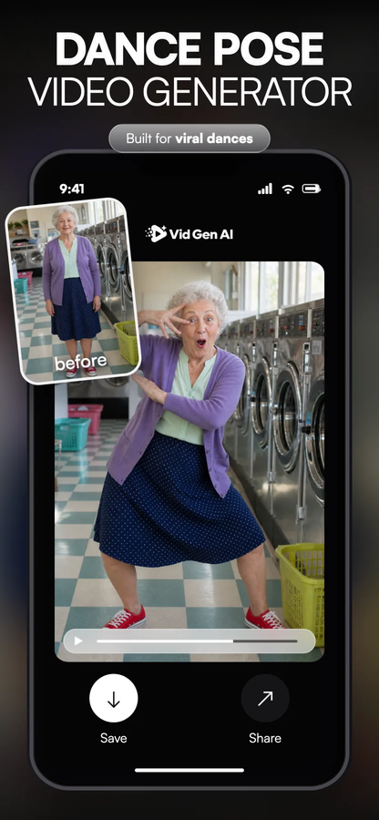 Vid Gen AI dance pose video generator App Store preview